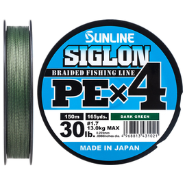 Шнур Sunline Siglon PE х4 150m (темн-зел.) #1.7/0.223mm 30lb/13.0kg, Діаметр: #1.7/0.223mm, Розмотування: 150m, Колір: темно-зелений, фото 