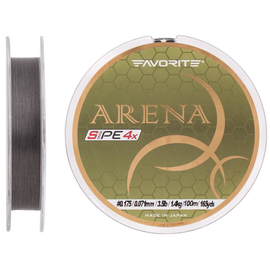 Шнур Favorite Arena PE 4x 100m (silver gray) #0.175/0.071mm 3.5lb/1.4kg, Діаметр: #0.18/0.071mm, Розмотування: 100m, Колір: сірий, фото 