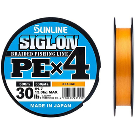 Шнур Sunline Siglon PE н4 300m (оранж.) #3.0/0.296mm 50lb/22.0kg, фото 