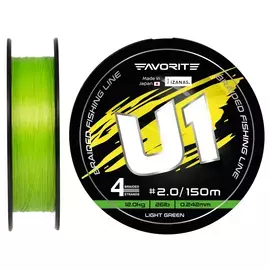 Шнур Favorite U1 PE 4x 150m (light green) #2.0/0.242mm 26lb/12.0kg, Діаметр: #2.0/0.242mm, Розмотування: 150, Колір: салатовий, фото 
