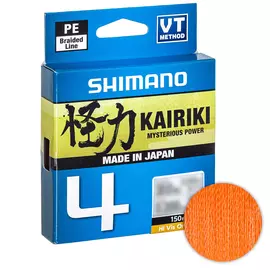 Шнур Shimano Kairiki 4 PE 150m (Hi-Vis Orange) 0.19mm 11.6kg, Діаметр: 0.19mm, Колір: помаранчевий, фото 