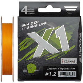 Шнур Favorite X1 PE 4x 150m (orange) #1.2/0.185mm 20lb/9.5kg, Діаметр: #1.2/0.185mm, Колір: помаранчевий, фото 