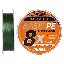 Шнур Select Basic PE 8x 150m (темн-зел.) #1.5/0.18mm 22lb/10kg, Діаметр: 0.18mm, Розмотування: 150m, Колір: темно-зелений, фото 