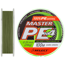 Шнур Select Master PE 100m 0.20мм 24кг темн.-зел., Діаметр: 0.20mm, Розмотування: 100m, Колір: темно-зелений, фото 