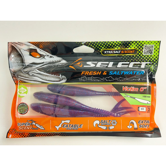 Силікон Select Victim V-Tail 6" #800 (3 шт / уп), Довжина силікону: 6.0" (15.24 см), Колір силікону: 800, фото , изображение 11