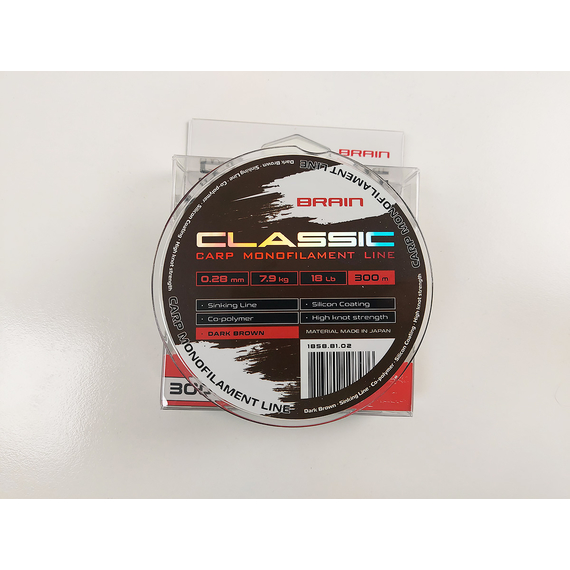 Жилка Brain Classic Carp Line 300m 0,28mm 7,9kg 18lb Dark brown, Діаметр: 0.28, Розмотування: 300, Колір: Dark brown, фото , изображение 4