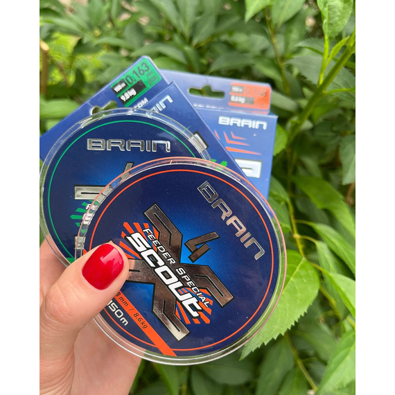 Шнур Brain Scout 4X 150m (fluoro Orange) 0.080mm 4.4kg, Диаметр: 0.08mm, Выберите цвет: fluoro Orange, фото , изображение 5