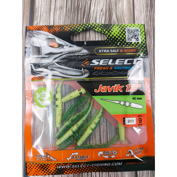 Силикон Select Javik 1.8" col.203 - съедобный червь для окуня и нано-джига (9 шт.), Длина силикона: 1.8" (4.57 см), Расцветка силикона: 203, фото , изображение 4