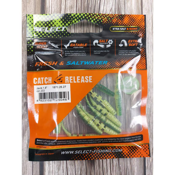 Силикон Select Javik 1.8" col.203 - съедобный червь для окуня и нано-джига (9 шт.), Длина силикона: 1.8" (4.57 см), Расцветка силикона: 203, фото , изображение 5