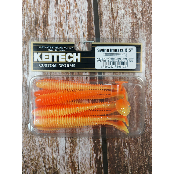 Силікон Keitech Swing Impact 3.5" (8 шт/упак), колір:pal#04 sun shine lemon, Довжина силікону: 3.5" (8.9 см), Колір силікону: PAL#04 Sun Shine Lemon, фото , изображение 3