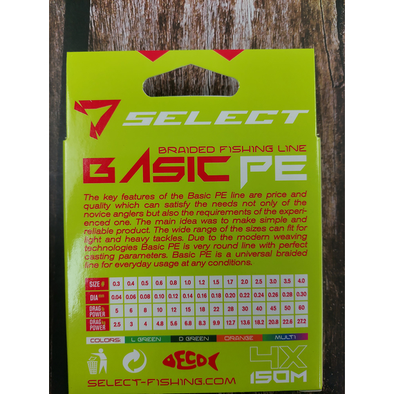 Шнур рыболовный Select Basic PE 150m, 0.12mm, 12Lb/5.6kg, цвет: темно-зеленый, Диаметр: 0.12mm, Размотка: 150m, Выберите цвет: темно-зелений, фото , изображение 6
