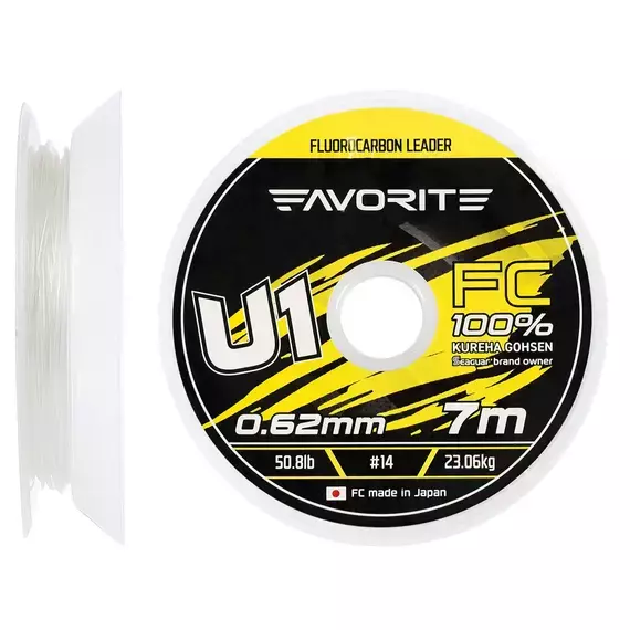 Флюорокарбон Favorite U1 FC 7m #14/0.62mm 50.8lb/23.06kg (Made in Japan), Діаметр: 0.62mm, Розмотування: 7m, фото 