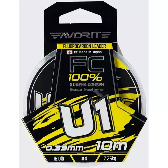 Флюорокарбон Favorite U1 FC 10m #4.0/0.33mm 16.0lb/7.25kg (Made in Japan), Діаметр: 0.33mm, Розмотування: 10m, фото , изображение 2