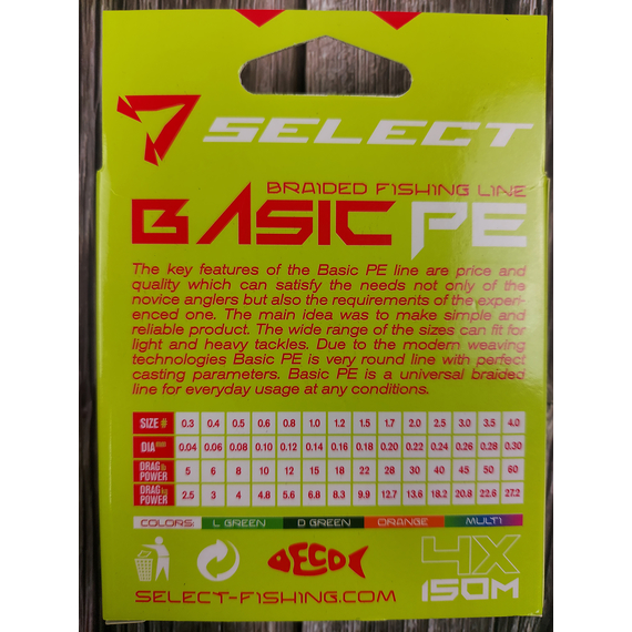 Шнур рыболовный Select Basic PE 150m, 0.24mm, 40Lb/18.2kg, цвет: салатовый, Диаметр: 0.24mm, Размотка: 150m, Выберите цвет: салатовий, фото , изображение 4