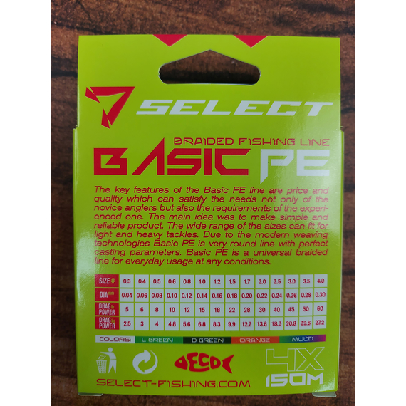 Шнур рыболовный Select Basic PE 150m, 0.08mm, 8Lb/4kg, цвет: темно-зеленый, Диаметр: 0.08mm, Размотка: 150m, Выберите цвет: темно-зелений, фото , изображение 7