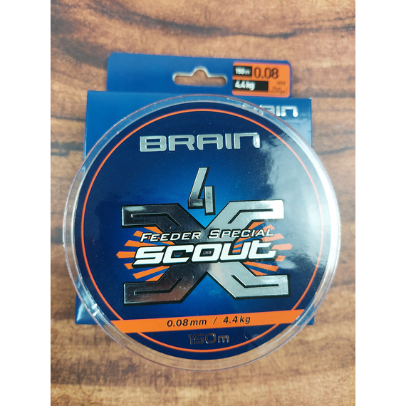 Шнур Brain Scout 4X 150m (fluoro Orange) 0.080mm 4.4kg, Диаметр: 0.08mm, Выберите цвет: fluoro Orange, фото , изображение 8