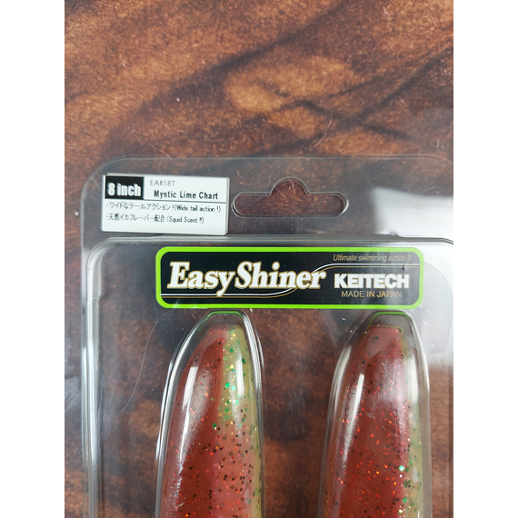 Силікон Keitech Easy Shiner 8" (2 шт/уп),, колір: ea#18 mystic lime chart, Довжина силікону: 8" (20.3 см), Колір силікону: EA#18 Mystic Lime Chart, фото , изображение 4