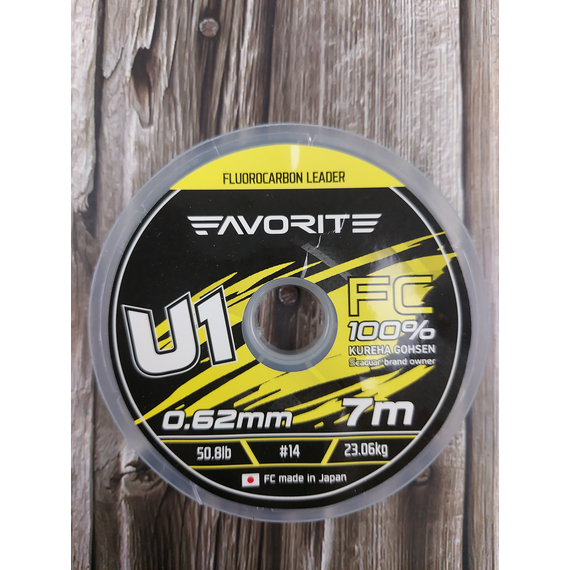 Флюорокарбон Favorite U1 FC 7m #14/0.62mm 50.8lb/23.06kg (Made in Japan), Діаметр: 0.62mm, Розмотування: 7m, фото , изображение 9