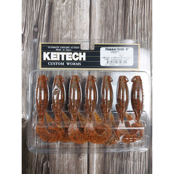 Силікон Keitech Flapper Grub 4" (7 шт/упак), колір:ea#01 orange pepper, Довжина силікону: 4" (10.2 см), Колір силікону: EA#01 Orange Pepper, фото , изображение 2