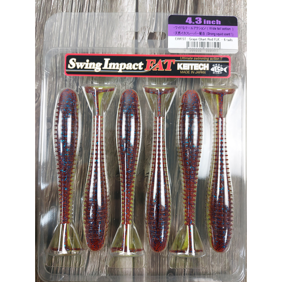 Силикон Keitech Swing Impact FAT 4.3" (6 шт/уп), цвет: ea#15 grape chart red flk, Длина силикона: 4.3" (10.9 см), Расцветка силикона: ea#15 grape chart red flk, фото , изображение 3