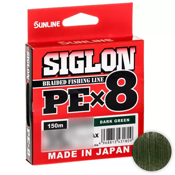 Шнур Sunline Siglon PE х8 150m (темн-зел.) #1.7/0.223mm 30lb/13.0kg, Діаметр: #1.7/0.223mm, Колір: темно-зеленый, фото 