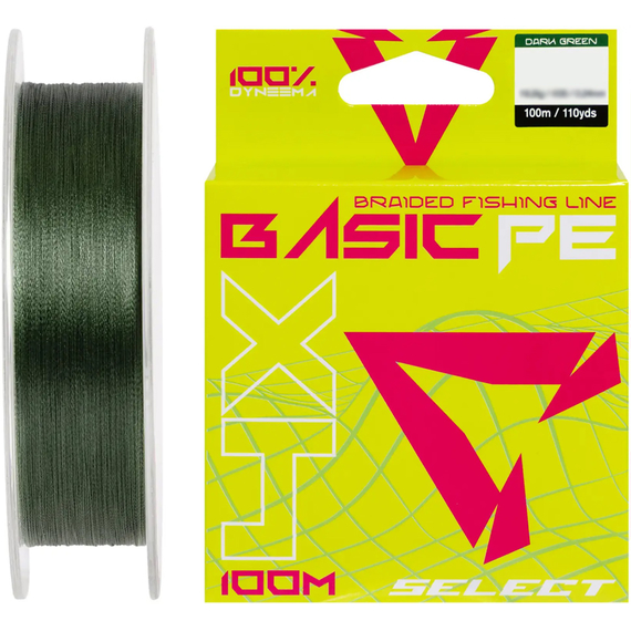 Шнур рыболовный Select Basic PE 100m, 0.12mm, 12Lb/5.6kg, цвет: темно-зеленый, Диаметр: 0.12mm, Размотка: 100m, Выберите цвет: темно-зелений, фото 