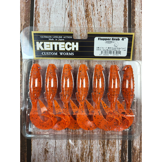 Силікон Keitech Flapper Grub 4" (7 шт/упак), колір:ea#13 spicy mustard/blue, Довжина силікону: 4" (10.2 см), Колір силікону: EA#13 Spicy Mustard/Blue, фото , изображение 2