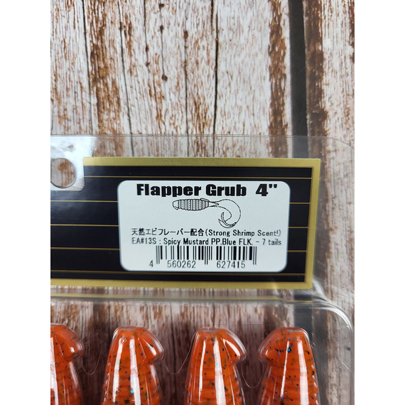 Силікон Keitech Flapper Grub 4" (7 шт/упак), колір:ea#13 spicy mustard/blue, Довжина силікону: 4" (10.2 см), Колір силікону: EA#13 Spicy Mustard/Blue, фото , изображение 3