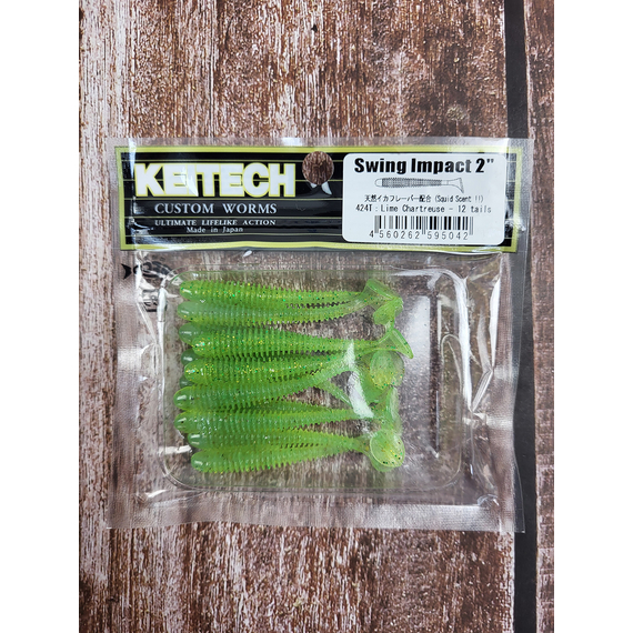 Силікон Keitech Swing Impact 2" (12 шт/упак), колір:424 lime chartreuse, Довжина силікону: 2" (5.1 см), Колір силікону: 424 Lime Chartreuse, фото , изображение 3