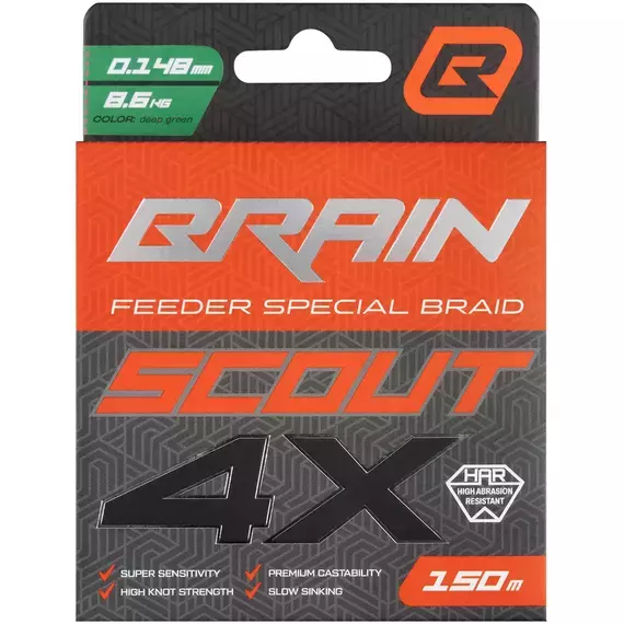Фідерний шнур Brain Scout 4X (2026) 150m 0.148mm 8.6kg (колір: темно-зелений), Диаметр: 0.148mm, Размотка: 150m, Выберите цвет: deep green, фото , изображение 2