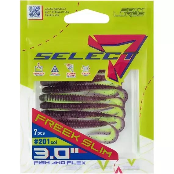 Силикон Select Freek Slim 3" col.201 (7 шт/пак), Длина силикона: 3" (7.62 см), Расцветка силикона: 201, фото , изображение 8