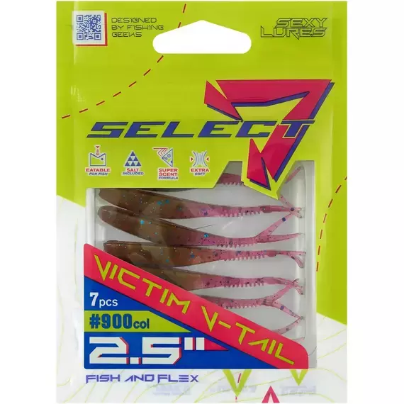Силикон Select Victim V-Tail 2.5" #900 (7 шт/уп), Длина силикона: 2.5" (6.1 см), Расцветка силикона: 900, фото , изображение 2