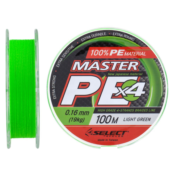 Шнур Select Master PE 100m (салат.) #1.2/0.16mm 42lb/19kg, Діаметр: 0.16mm, Розмотування: 100m, Колір: салатовий, фото 