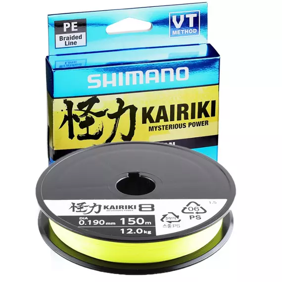 Шнур Shimano Kairiki 8 PE 150m 0.13mm 8.2kg жовтий (Japan), Діаметр: 0.13mm, Розмотування: 150m, Колір: жовтий, фото 