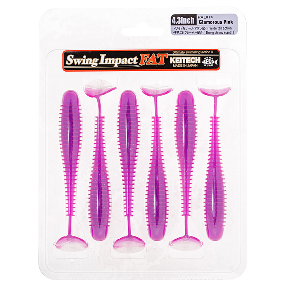 Силикон Keitech Swing Impact FAT 4.3" (6 шт/упак), цвет: pal#14 glamorous pink, Длина силикона: 4.3" (10.9 см), Расцветка силикона: PAL#14 Glamorous Pink, фото , изображение 3