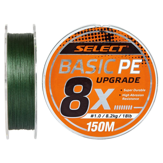 Шнур Select Basic PE 8x 150m (темн-зел.) #1.2/0.16mm 20lb/9.3kg, Діаметр: 0.16mm, Розмотування: 150m, Колір: темно-зелений, фото 