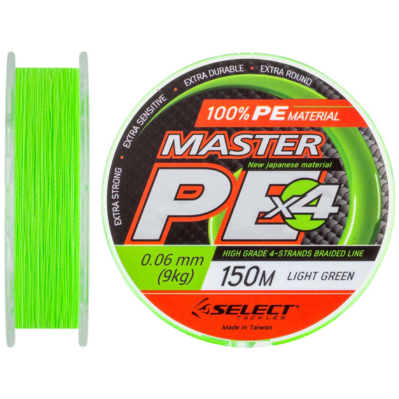 Шнур Select Master PE 150m (салат.) #0.4/0.06mm 20lb/9kg, Діаметр: 0.06mm, Розмотування: 150m, Колір: салатовий, фото 