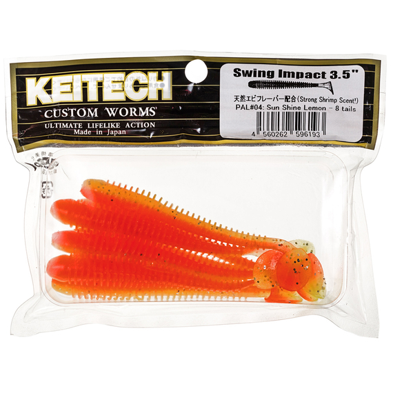 Силікон Keitech Swing Impact 3.5" (8 шт/упак), колір:pal#04 sun shine lemon, Довжина силікону: 3.5" (8.9 см), Колір силікону: PAL#04 Sun Shine Lemon, фото , изображение 2