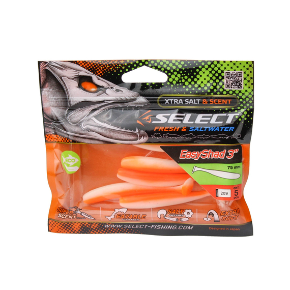 Силікон Select Easy Shad 3" #209 — їстівний віброхвіст для судака, щуки та великого окуня (5 шт/упак), Довжина силікону: 3" (7.62 см), Колір силікону: 209, фото , изображение 21