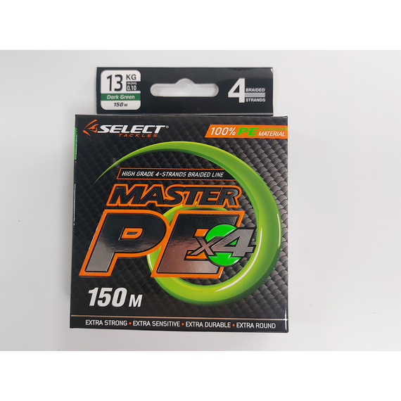 Шнур Select Master PE 150m (темн.-зел.) #0.6/0.10mm 28lb/13kg, Діаметр: 0.10mm, Розмотування: 150m, Колір: темно-зелений, фото , изображение 6