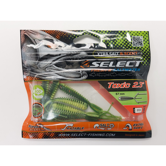 Силікон Select Toxic 2.3" col.203 (6 шт/упак), Довжина силікону: 2.3" (5.8 см), Колір силікону: 203, фото , изображение 7