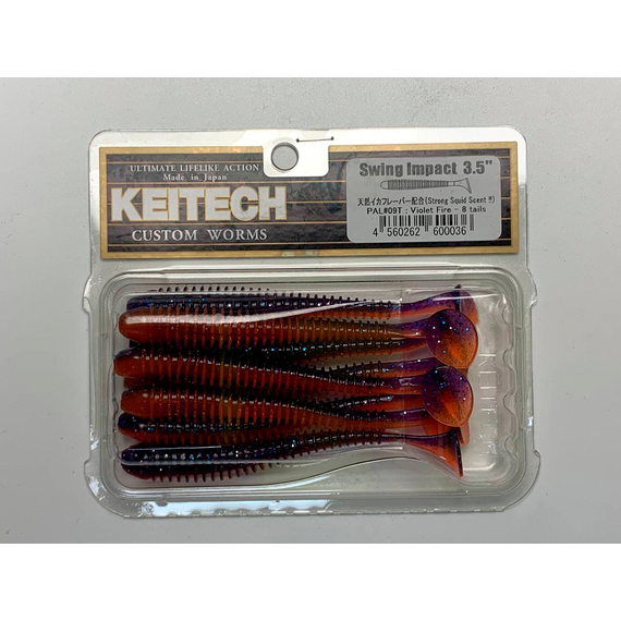 Силікон Keitech Swing Impact 3.5" (8 шт/упак), колір:pal#09 violet fire, Довжина силікону: 3.5" (8.9 см), Колір силікону: PAL#09 Violet Fire, фото , изображение 4