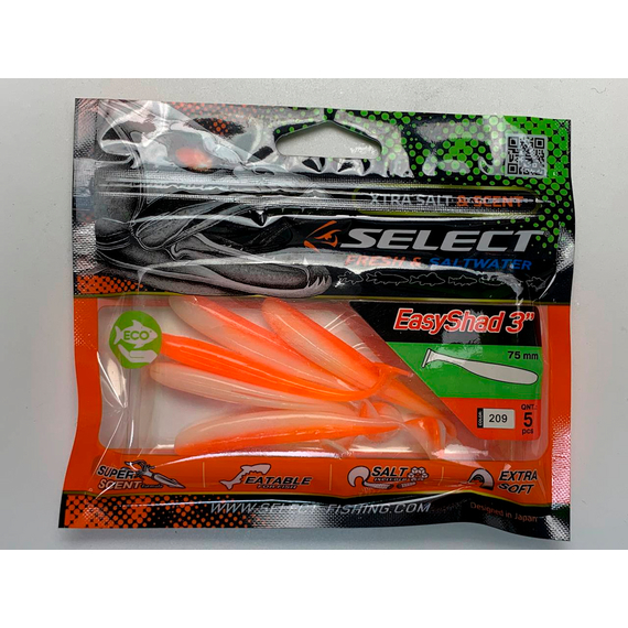 Силікон Select Easy Shad 3" #209 — їстівний віброхвіст для судака, щуки та великого окуня (5 шт/упак), Довжина силікону: 3" (7.62 см), Колір силікону: 209, фото , изображение 8