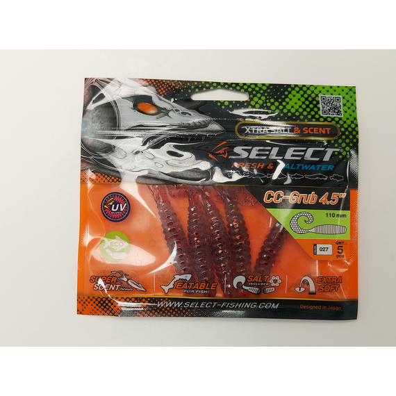 Силикон Select CC-Grub 4.5" col.027 (5 шт/упак), Длина силикона: 4.5" (11.43 см), Расцветка силикона: 027, фото , изображение 2