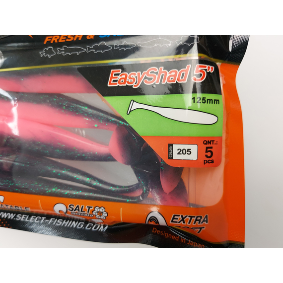 Силікон Select Easy Shad 5" #205 — їстівний віброхвіст для судака та щуки (5 шт/упак), Довжина силікону: 5" (12.7 см), Колір силікону: 205, фото , изображение 11