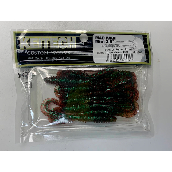 Силікон Keitech Mad Wag Mini 3.5" (10 шт/упак), колір:302 plum green flk., Довжина силікону: 3.5" (8.9 см), Колір силікону: 302 Plum Green Flk., фото , изображение 15