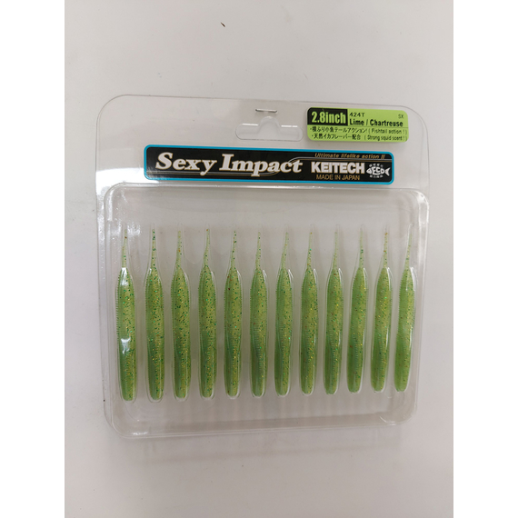Силікон Keitech Sexy Impact 2.8" 12, колір:424 lime chartreuse, Довжина силікону: 2.8" (7.1 см), Колір силікону: 424 Lime Chartreuse, фото , изображение 6