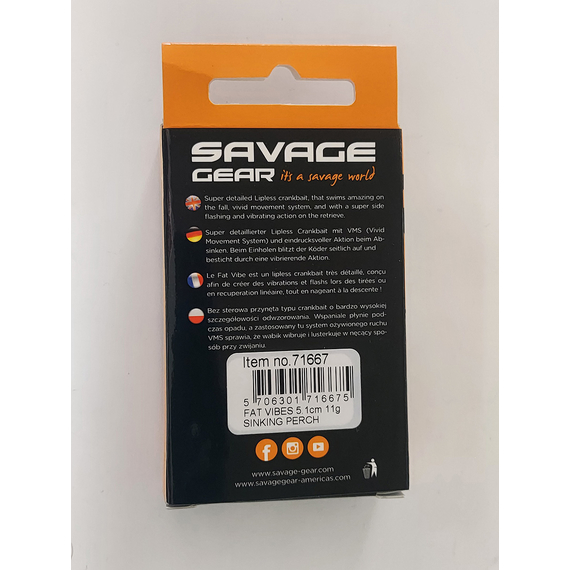 Воблер Savage Gear Fat Vibes 51S 51mm 11.0g Perch, Размер/Вес: 51мм/11г, Цвет воблера: Perch, фото , изображение 4