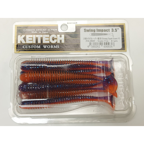 Силікон Keitech Swing Impact 3.5" (8 шт/упак), колір:pal#09 violet fire, Довжина силікону: 3.5" (8.9 см), Колір силікону: PAL#09 Violet Fire, фото , изображение 8