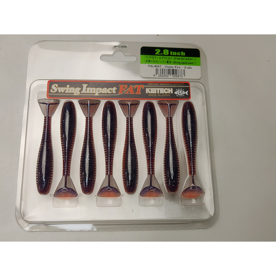 Силікон Keitech Swing Impact FAT 2.8" (8 шт/упак), колір:pal#09 violet fire, Довжина силікону: 2.8" (7.1 см), Колір силікону: PAL#09 Violet Fire, фото , изображение 6